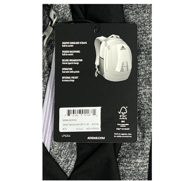 adidas Journal Backpack, Jersey Onix/Black/Purple Tint - Picture 3 of 4